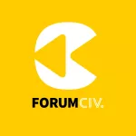 Gul omslagsbild för ForumCiv replay med en vit grafisk ikon och ForumCivs logotyp