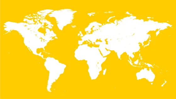 World map on yellow background.